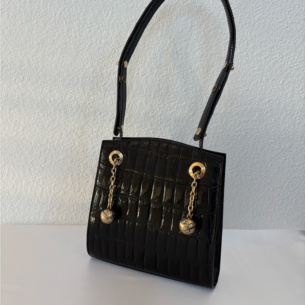 Gorgeous 2000's Jet Black Crocodile Belly Skin Bag - Jitrois - Paris